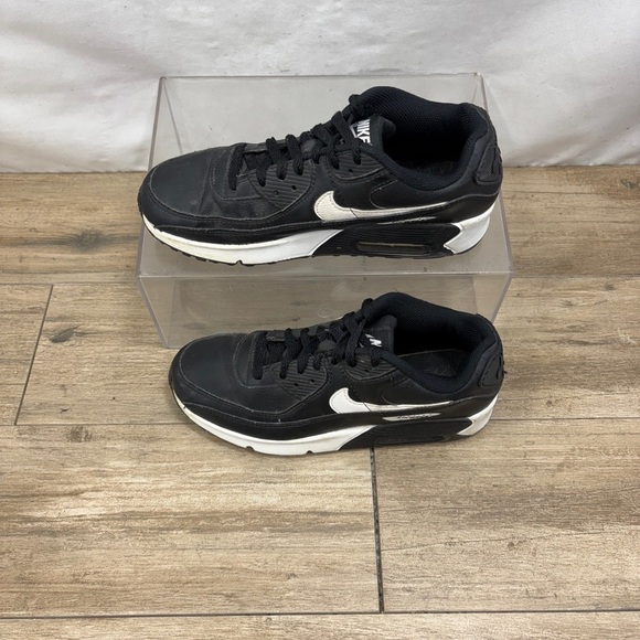 Nike‎ Shoes Youth 6 Air Max 90 LTR Sneakers Black Leather Round Toe CD6864-010 - Picture 2 of 9